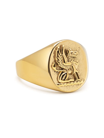 Nialaya Men's Ring Men's Stainless Steel Lion Crest Ring with Gold Plating